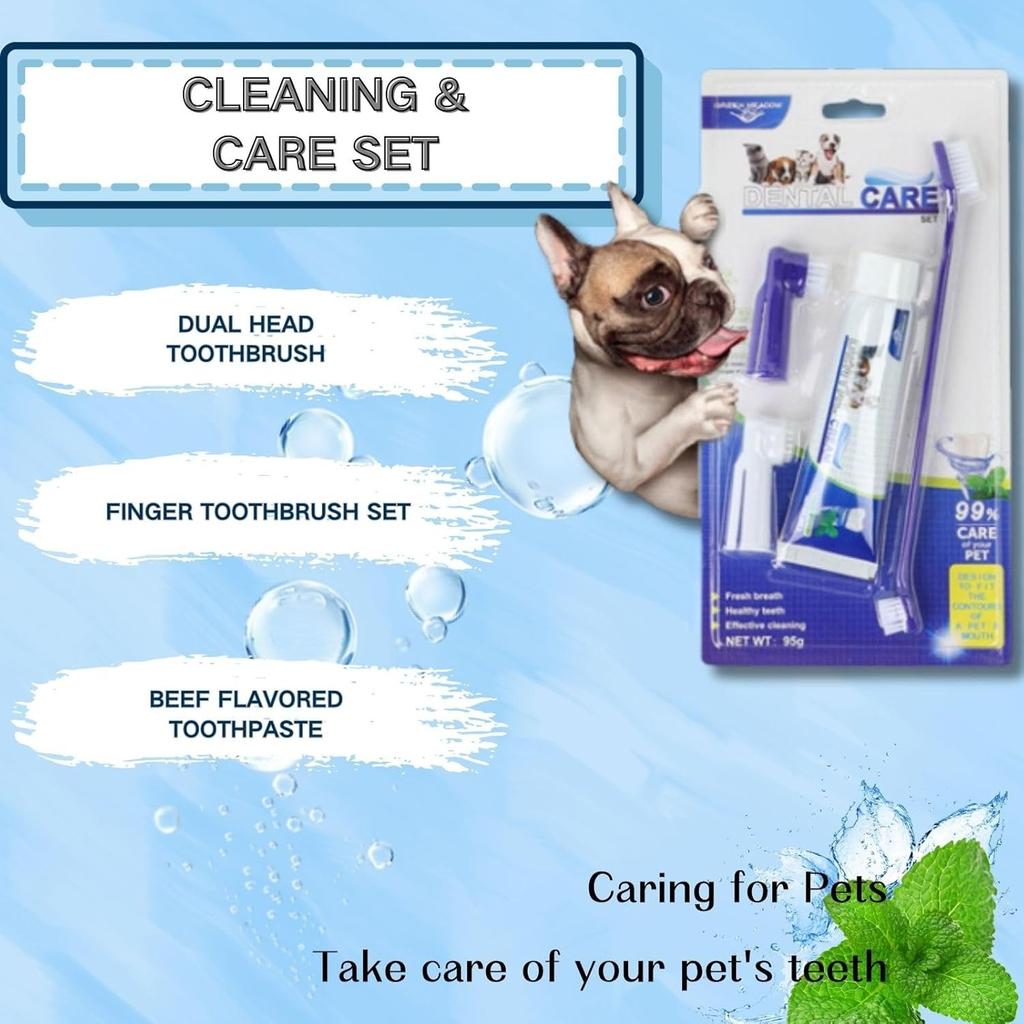 Pet Toothbrush Toothpaste Finger Set Cute Modeling Cat Dog Oral Cleaning Care Fresh Breath Double Head Toothbrush Pet Supplies