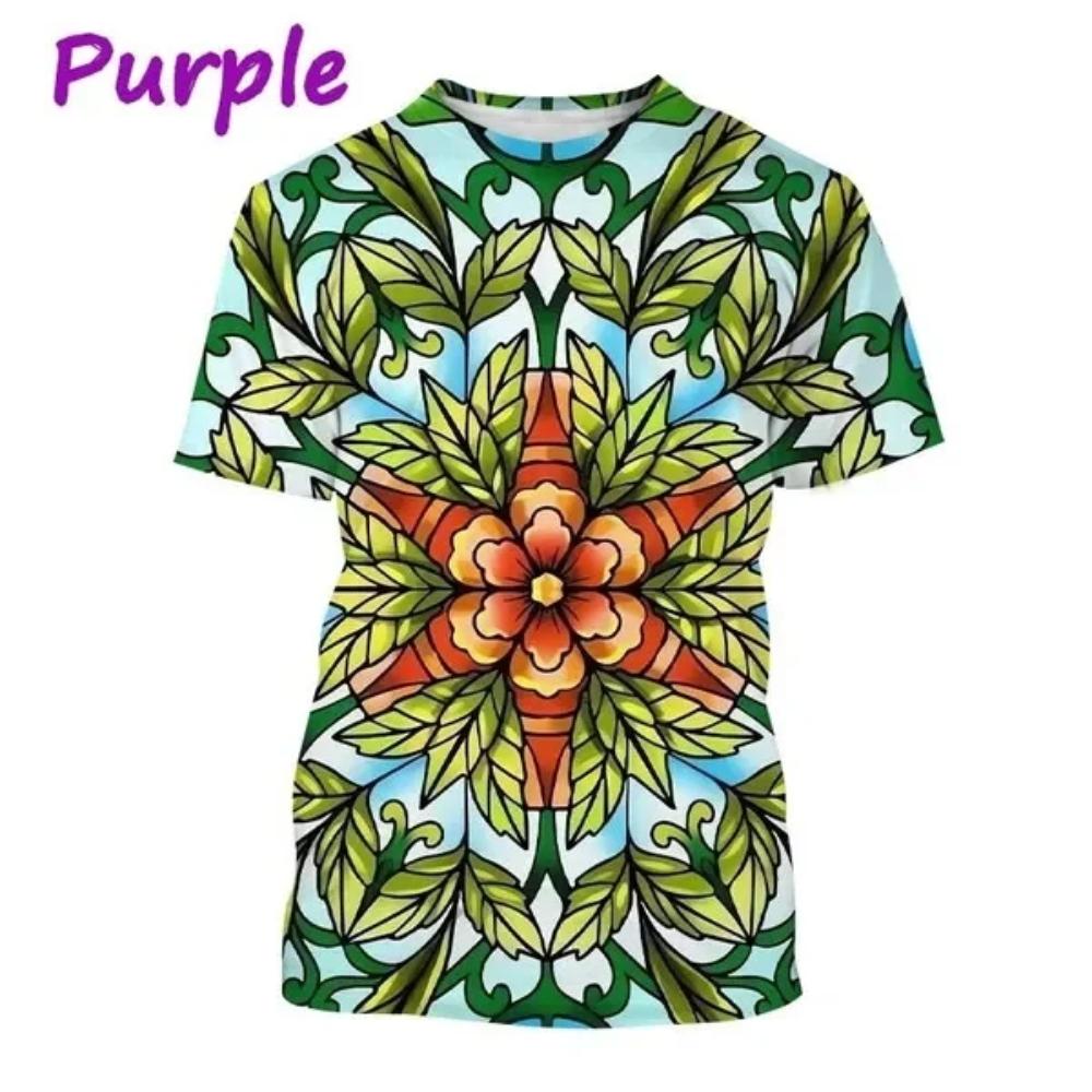 Summer Women's 3D Printing T-shirt Sparkling Camo Mandala Art T-shirt O-Neck Large Short Sleeve Casual Top