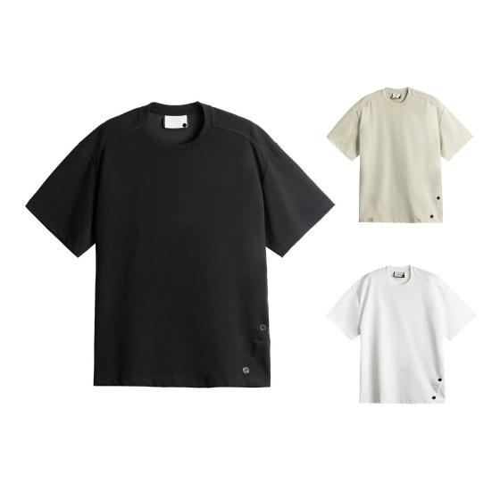 Men T-shirt Round Neck Short Sleeve Casual Tops with Buttoned Hem Soft Lightweight Pullover Tops Home Gym Street Wear