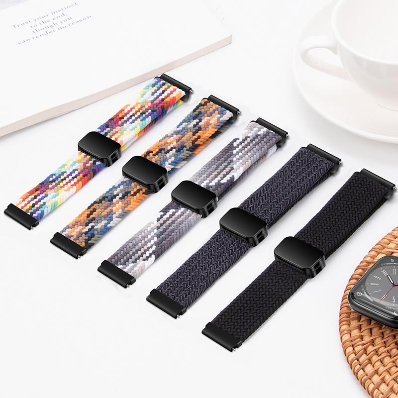 20mm 22mm Nylon Braided Strap for Samsung Galaxy Watch 7 6 5 4 Strap Magnetic Band for Huawei Watch GT6 5Pro GT4 3Pro 46mm Strap