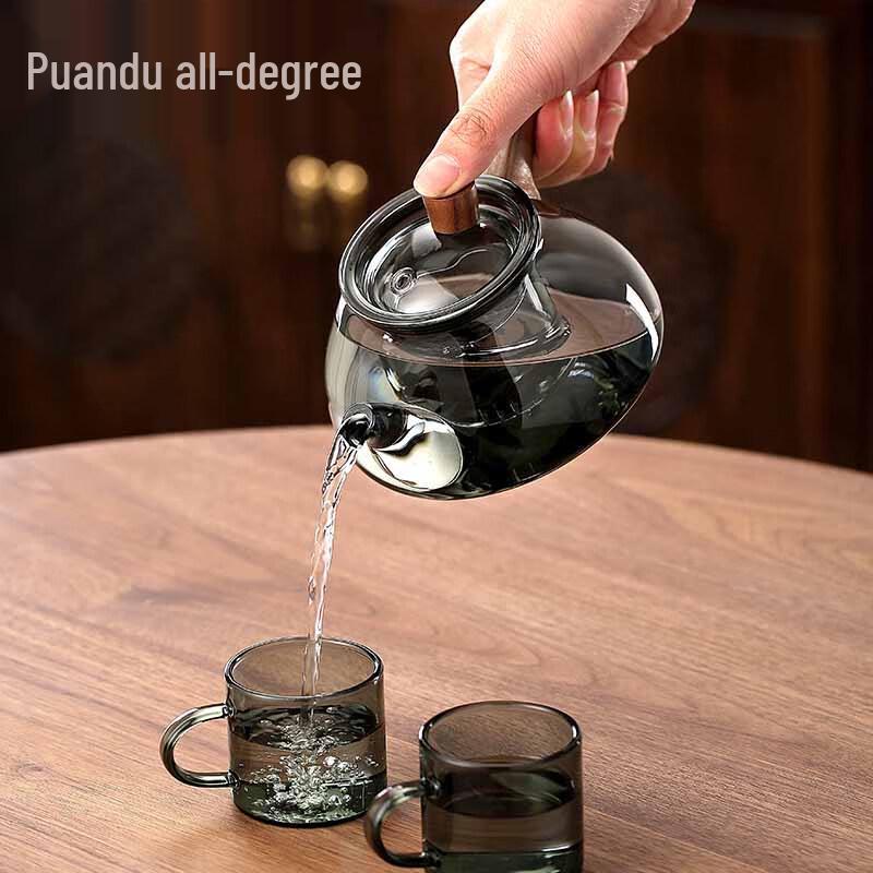 Quandu Heat-Resistant Glass Teapot with Wooden Handle