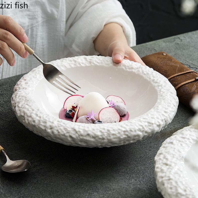 Rock Texture Ceramic Double Layer Bowl Restaurant Creative Thick Soup Bowl Salad Bowl Dessert Snack Bowls Specialty Tableware