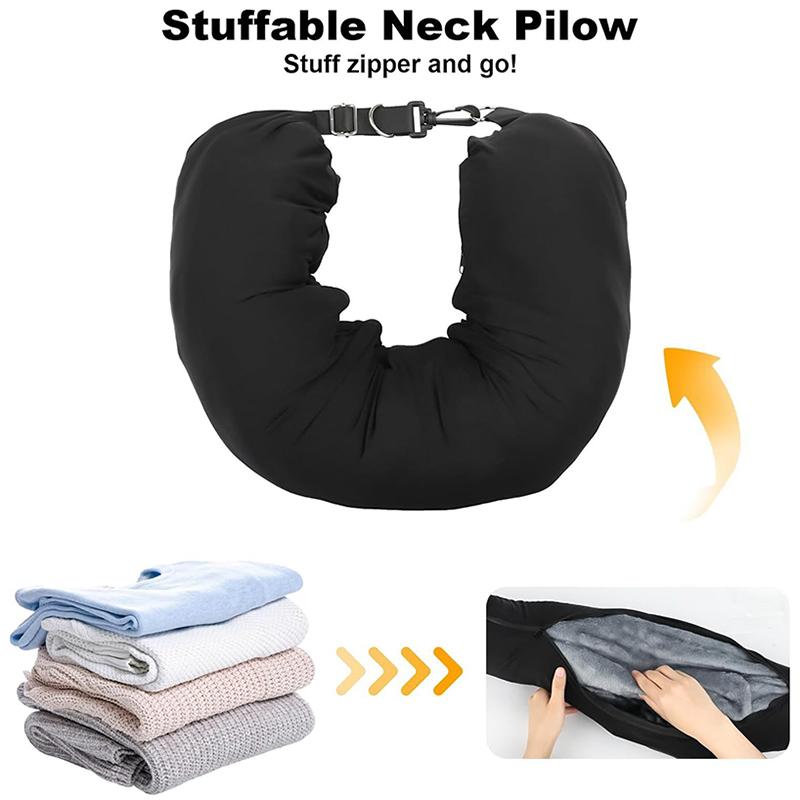 Travel Pillow Neck Support Portable Fillable Neck Pillow Space-saving Neck Travel Cushion Flight Travel Accessories