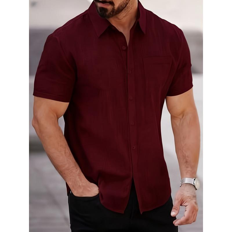 

Men s Solid Color Short-sleeve Shirt, Lightweight Breathable Fabric for Summer, Classic Collar, Relaxed Fit S