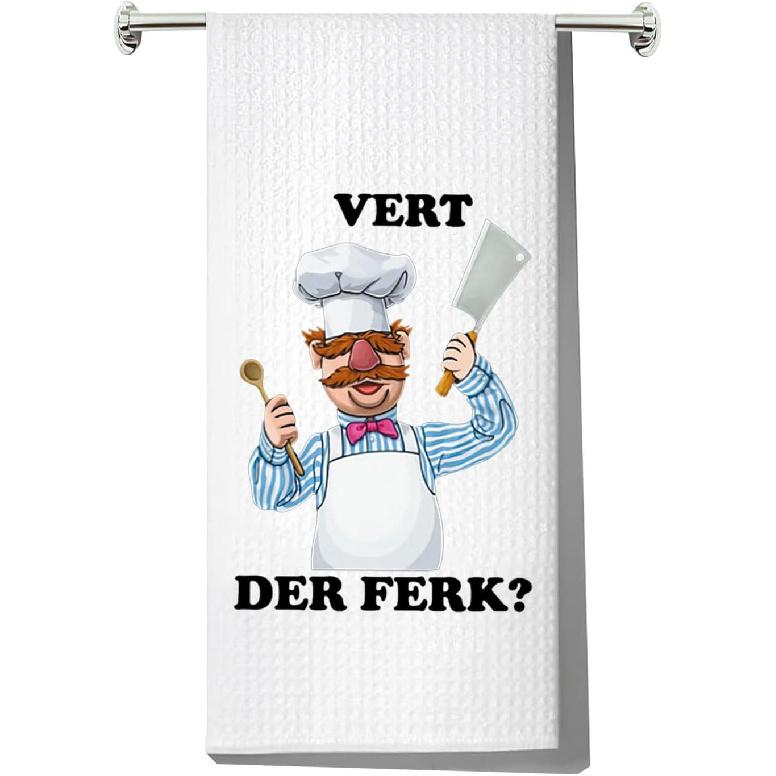 LEVLO Swedish Chef Kitchen Towel - Vert Der Ferk Chefs Dish Towels Housewarming Gift (Vert Der Ferk Towel) Vert Der Ferk Towel