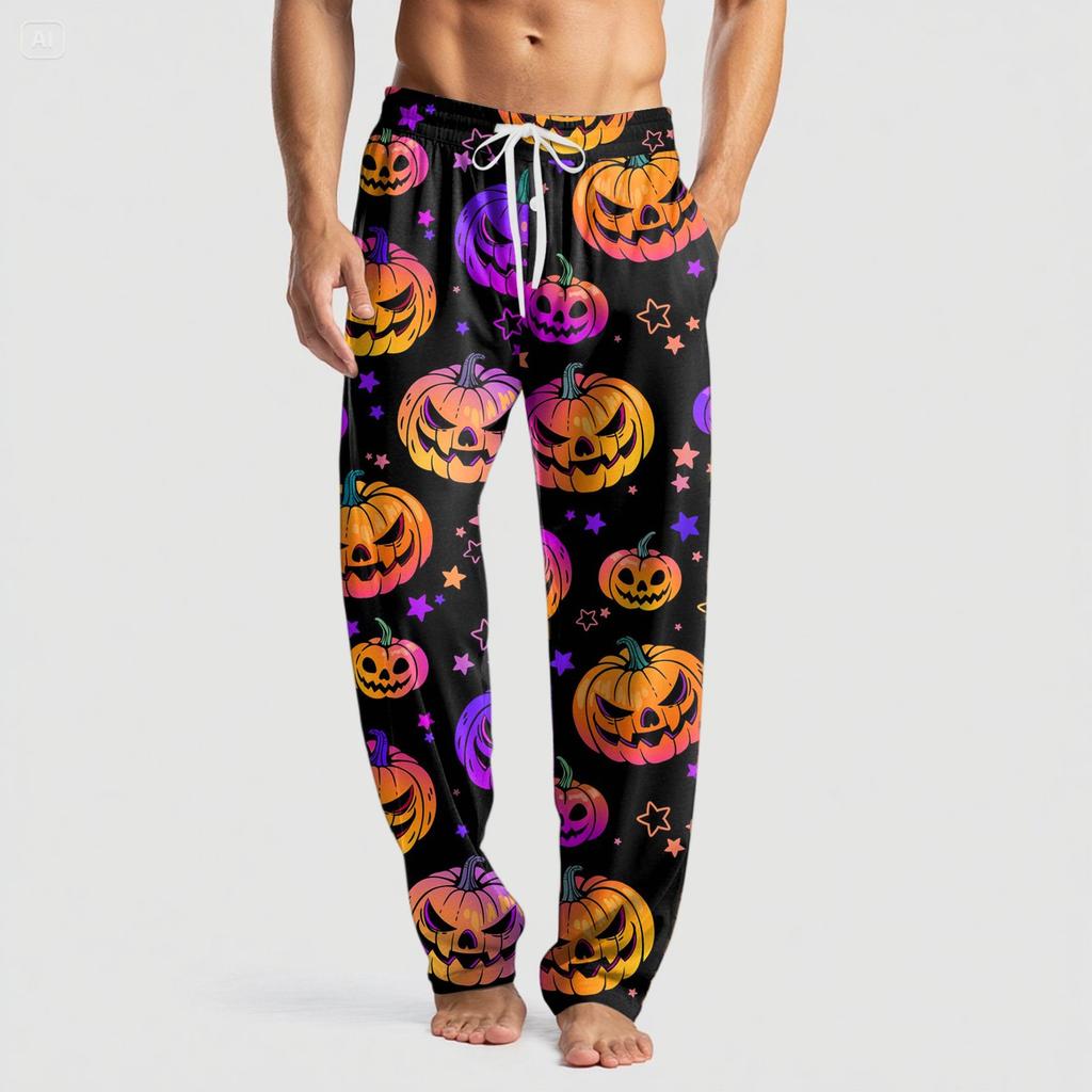Men's Knitted Halloween Print Pocket Casual Pants Pajama Pants