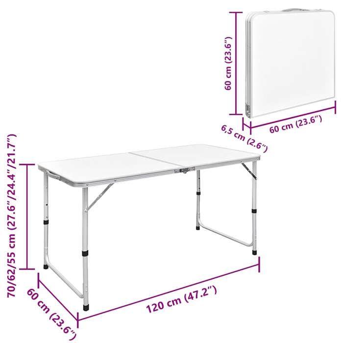 VidaXL Table pliable de camping Hauteur réglable Aluminium 120x60 cm