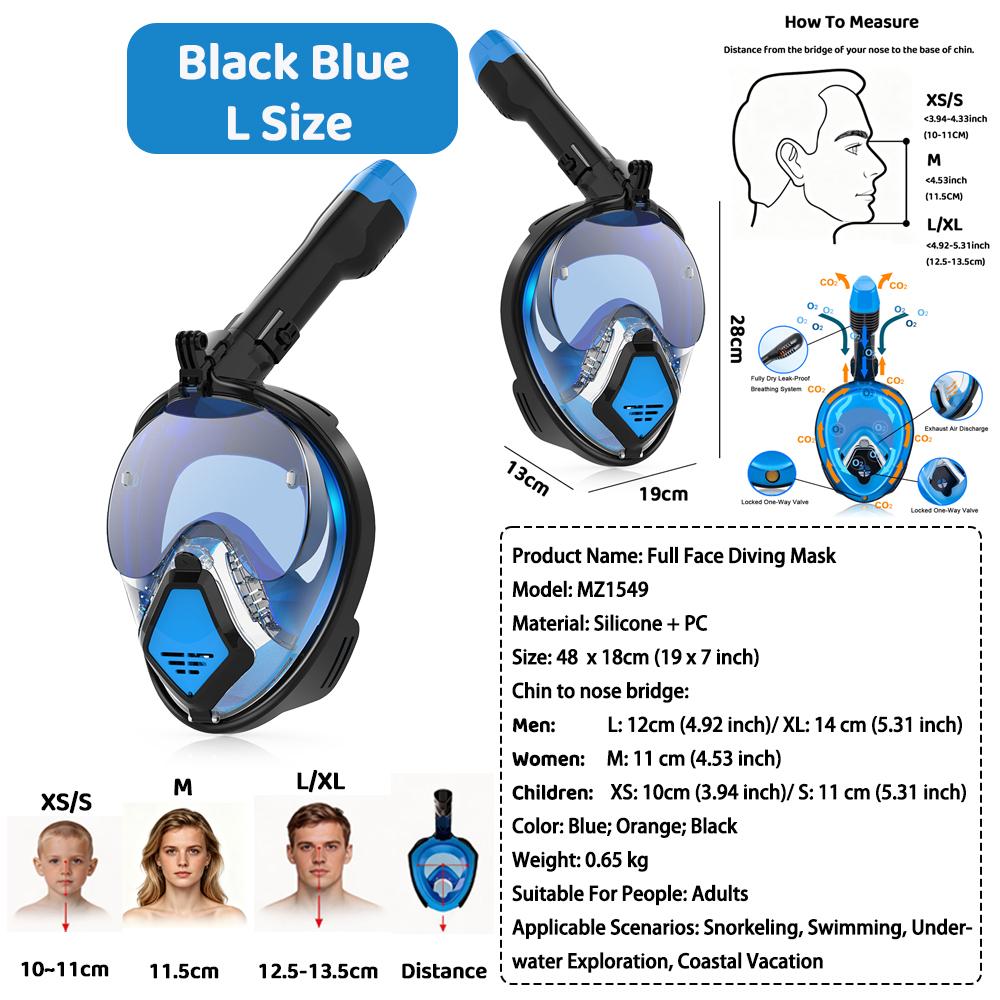 JUNHAIINS Full Face Snorkel Mask Scuba Diving Mask for Adult Goggles Underwater 180° View Transparent Swimming Sunshade Lens