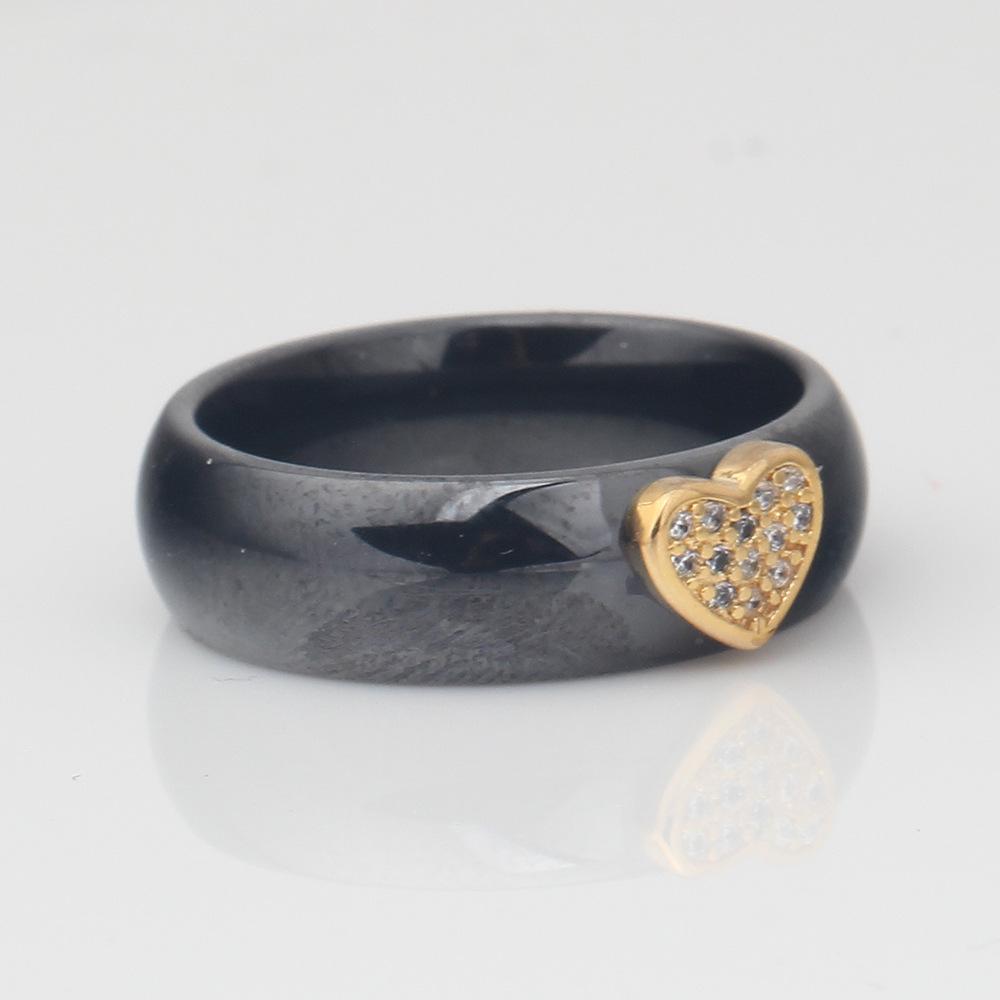 European and American Simple 6MM Ceramic Zircon Heart Black & White Couple Titanium Steel Ring Band