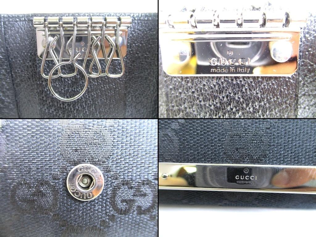 Authentic GUCCI GG Black Canvas and Leather 6 Pics Key Chain #b291 Seller Refurbished