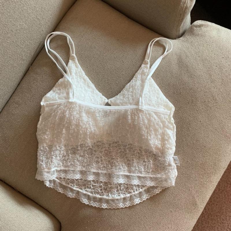 Sexy Lace Hollow Out Beautiful Back Camisole Vest With Removable Chest Pad Design Sense Short Temperament Niche Underwear For Women