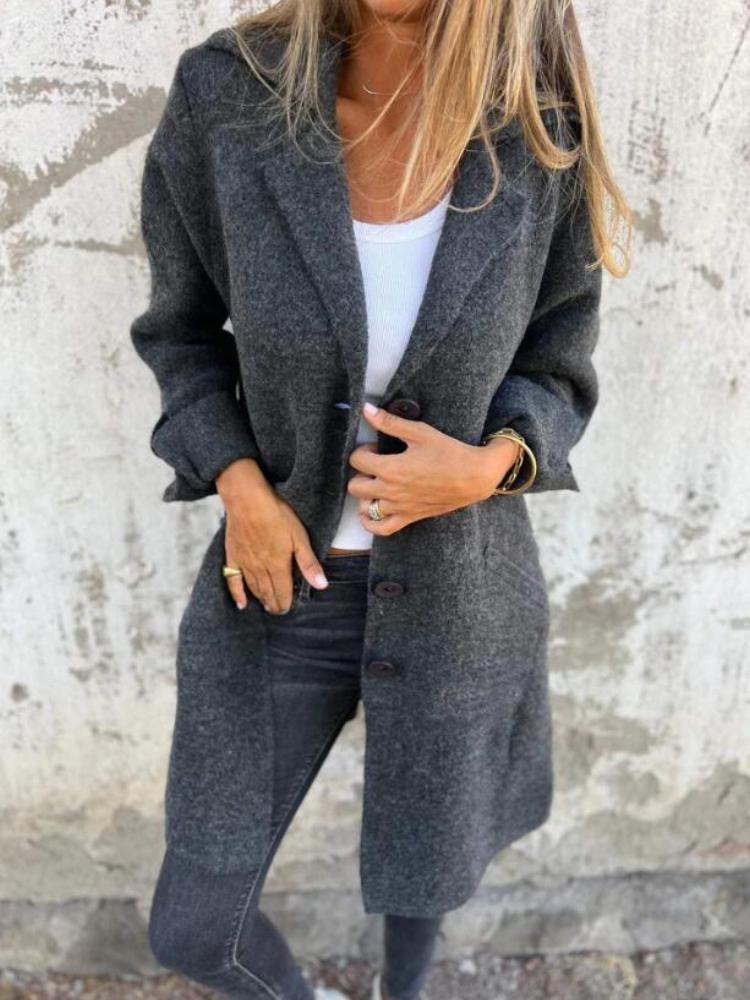 

Women s Autumn Winter Single Breasted Mid Length Cardigan Solid Color Flip Tie Pocket Jacket 5XL