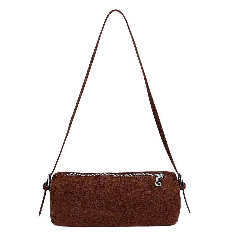 Suede Solid Color Bag Women's New Autumn and Winter Retro Versatile Messenger Bag Shoulder Portable Cylinder Bag