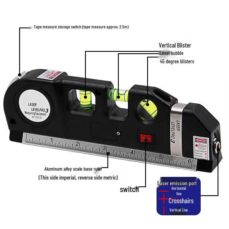 4-in-1 Portable Laser Level Ruler with Tape Measure and Infrared Level Tool