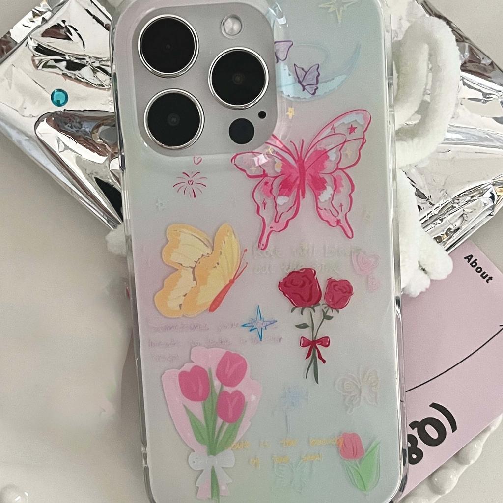 Relif 3d Butterfly Flower Ins Tulips Phone Case For Iphone 11 12 Promax 14 13 Pro Max Soft Silicone Imd Cartoon Cute Cover Capa