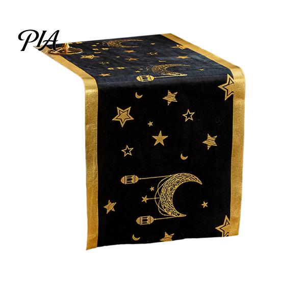 Ferienhaus Zubehör Eid Mubarak Tischläufer, Ramadan Gold Mond Sterne Tischdecke, Islamisches Glücksmuster Tischwäsche Rechteckiges Tuch für Esszimmer Party