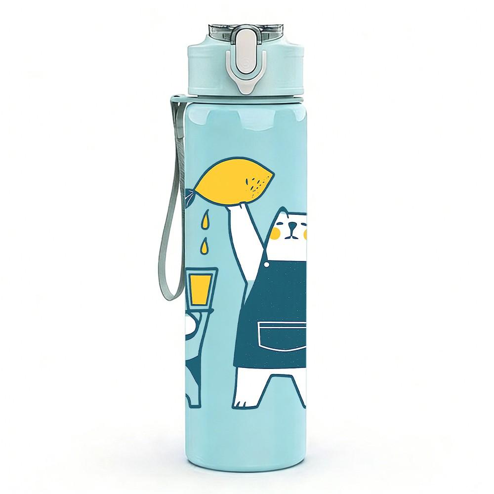 1PC Raincoat Bear And Small Pet 750ml Color Plastic Sports Water Bottle Leakproof Flip Straw Lid Suitable for Sports Office Home Use