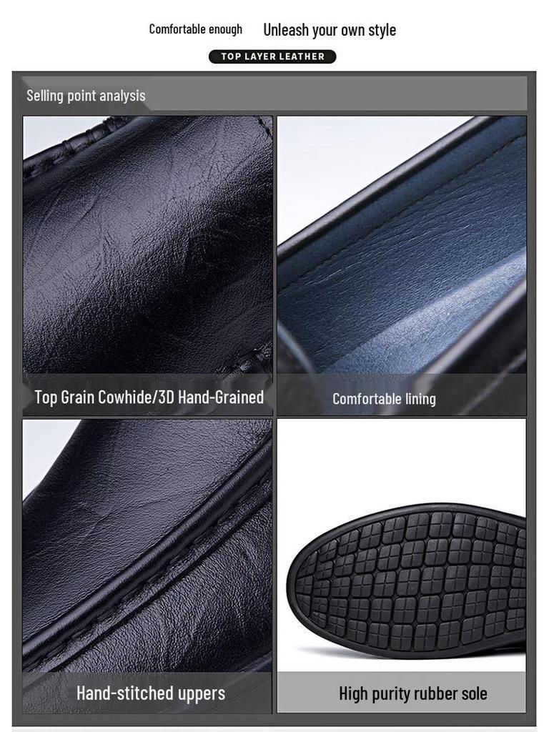 Men's Casual Slip-On Loafers - Flat Bottom Cowhide Moccasins for Spring/Summer