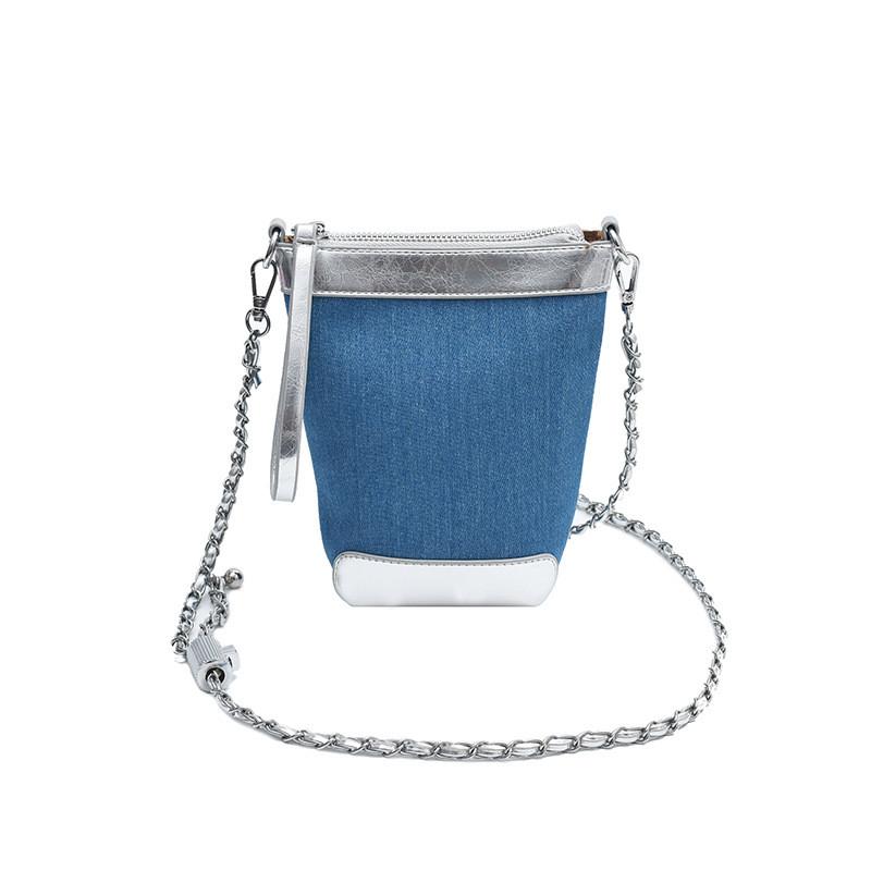IELGY Fashion Casual Bucket Bag Trendy All-Match Denim Shoulder Bag High-End Simple Cross-Body Bag