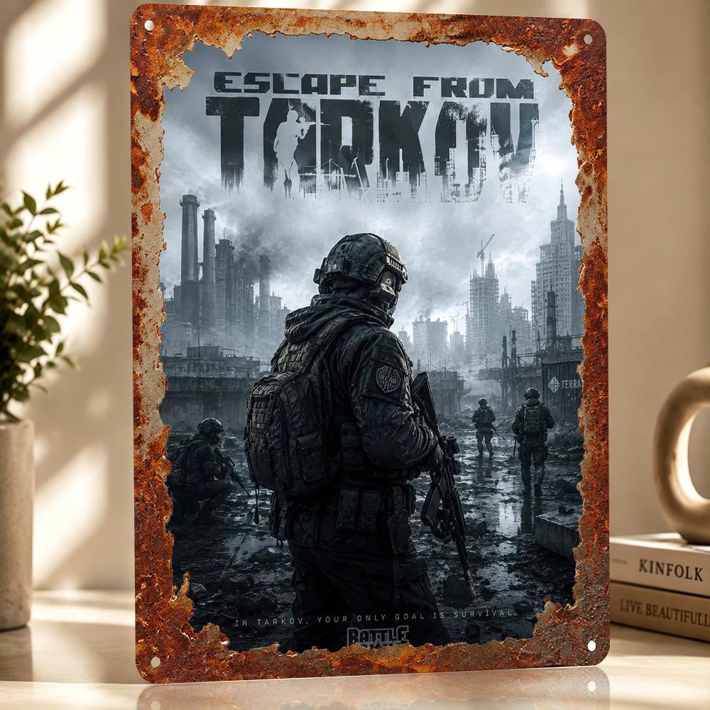 Poster del Gioco Escape From Tarkov Segni Metallici Stampati Retro Personalizzati Appeso a Parete Regalo per Soggiorno Decorazione d'Interni