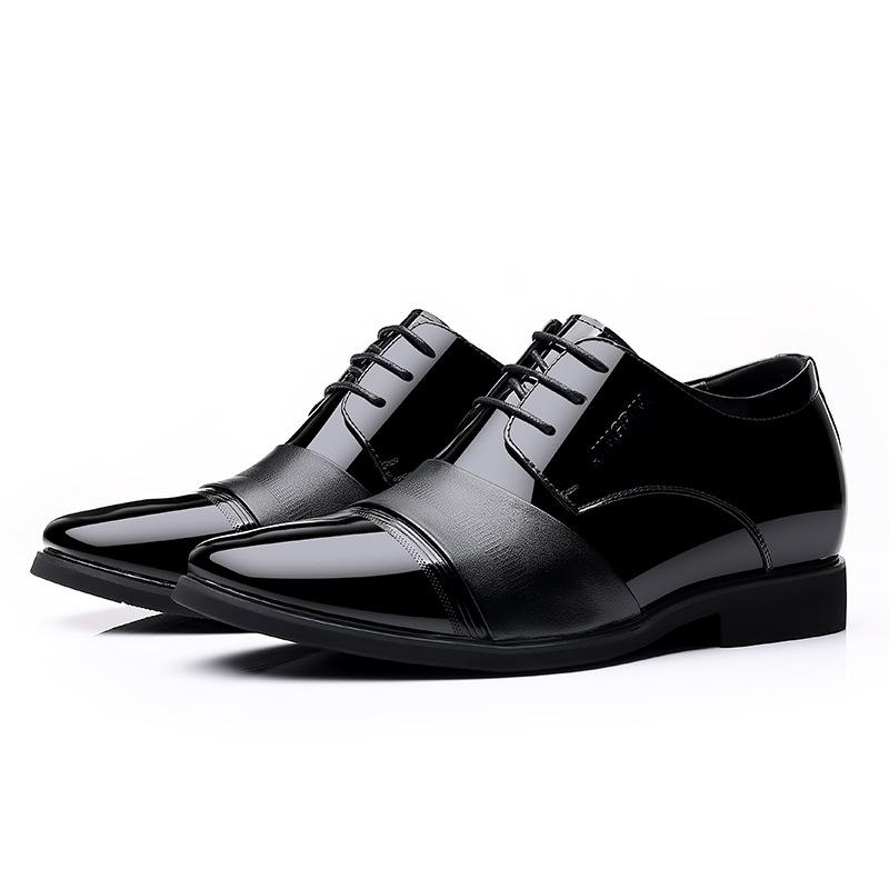 Invisible inner height increase men's shoes pointed bright leather patent leather business dress men's leather shoes leather wedding shoes new men's