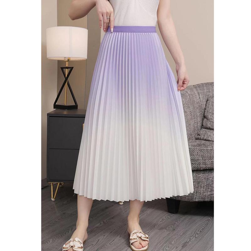 Women's Gradient Pleated Midi Skirt: Classic A-Line Slimming Design for Spring & Summer