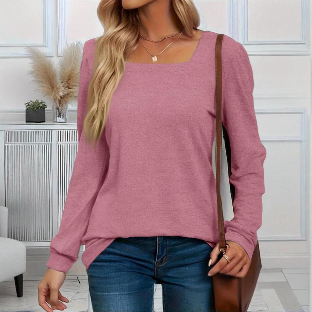 Women's Fashionable Casual Versatile Square Neck Long Sleeve Plus Size Top