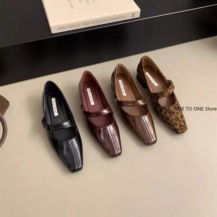 2024 Spring Retro Women's High-Heeled Shoes Fashion Mid Heel Pointed Toe Party Shoes Women Chunky Mary Jane Shoes Zapatillas