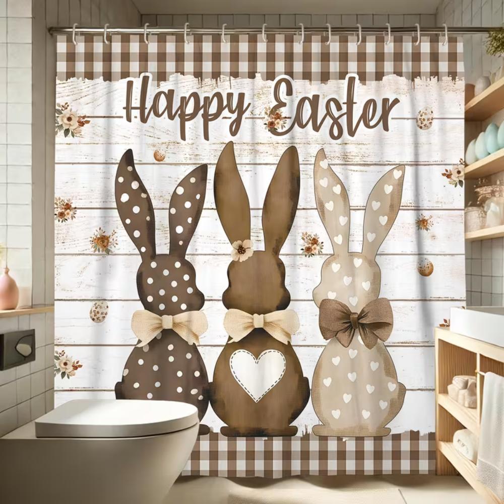 

Vikama Happy Easter Shower Curtain, Country Style With Rabbit Silhouette, Waterproof Bathroom Curtain, Holiday Home Decoration W60H190(CM)-1 Pcs