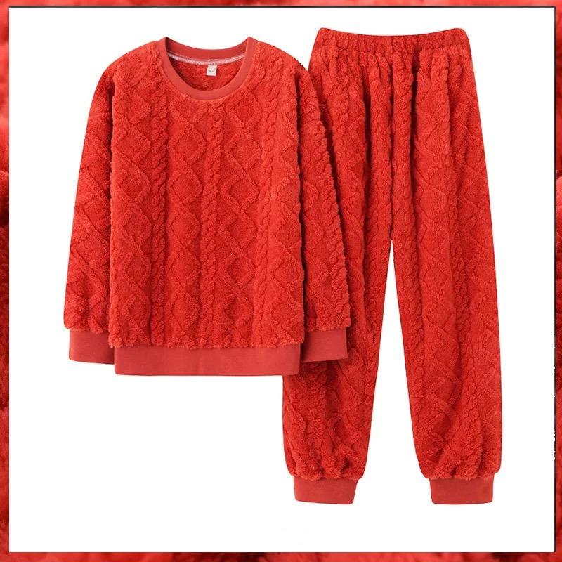 Women’s Ultra-Soft Velvet Pajama Sets Winter Thicken  Pajamas Suit Coral Velvet Sleepwear Long-Sleeve Pants Nightwear