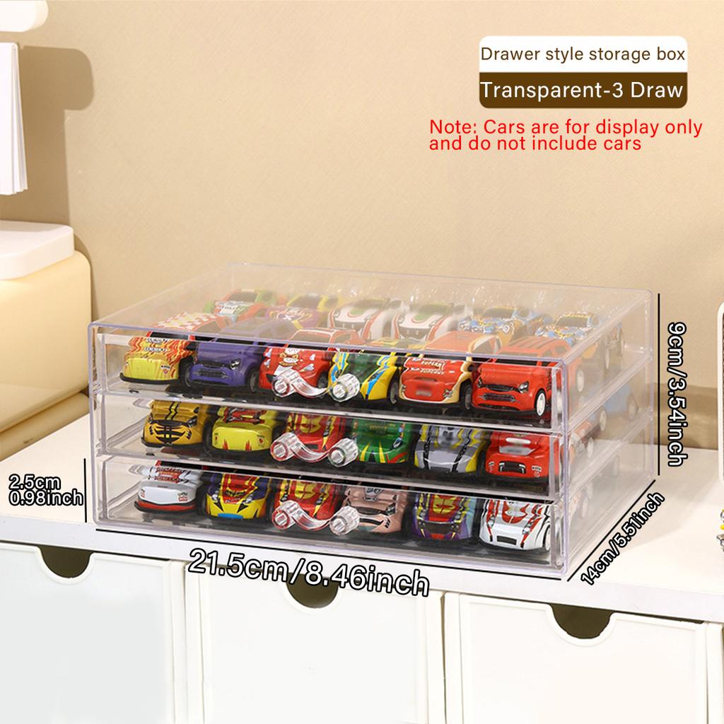 1pc Stackable Toy Car Storage Box Drawer Desktop Car Model Toy Organizer Acrylic Transparent Dustproof Organizer