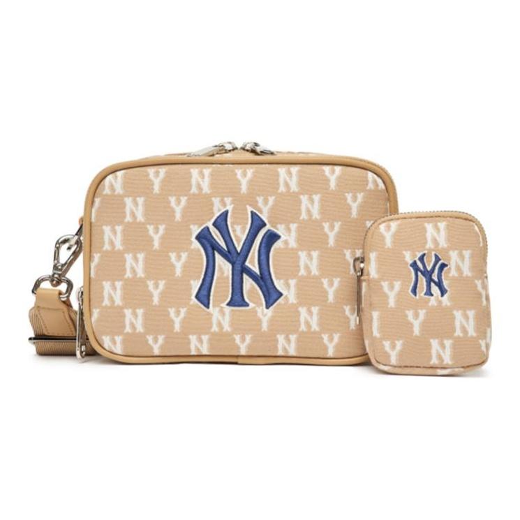 

MLB Monogram Series Vintage Floral Print Letter Logo NY Yankees Polyester Camera Bag Crossbody Shoulder Bag Unisex Bags Khaki 3ACRS022N-50BGD One Size