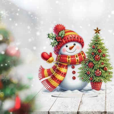 Acrylic Special Shape Christmas Cat Table Top Diamond Painting Ornament Kits Diamond Painting Desktop Decors for Adults Beginner
