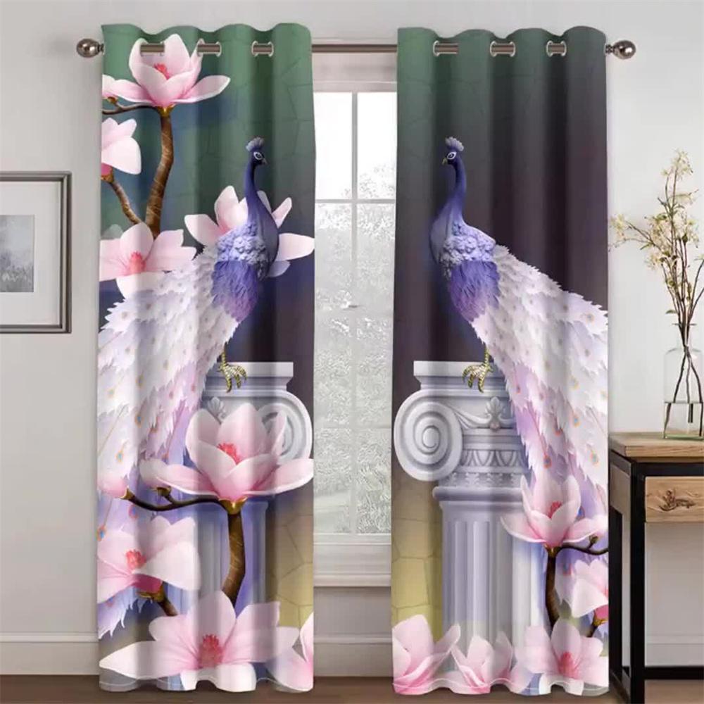 

Винтажный золотой павлин, животное, цветок, шторы, жалюзи, жалюзи для гостиной, детской спальни, ванной комнаты, кухни, двери, домашний декор, 2 шт. W65X60H(cm)X2Pcs&Grommet Top