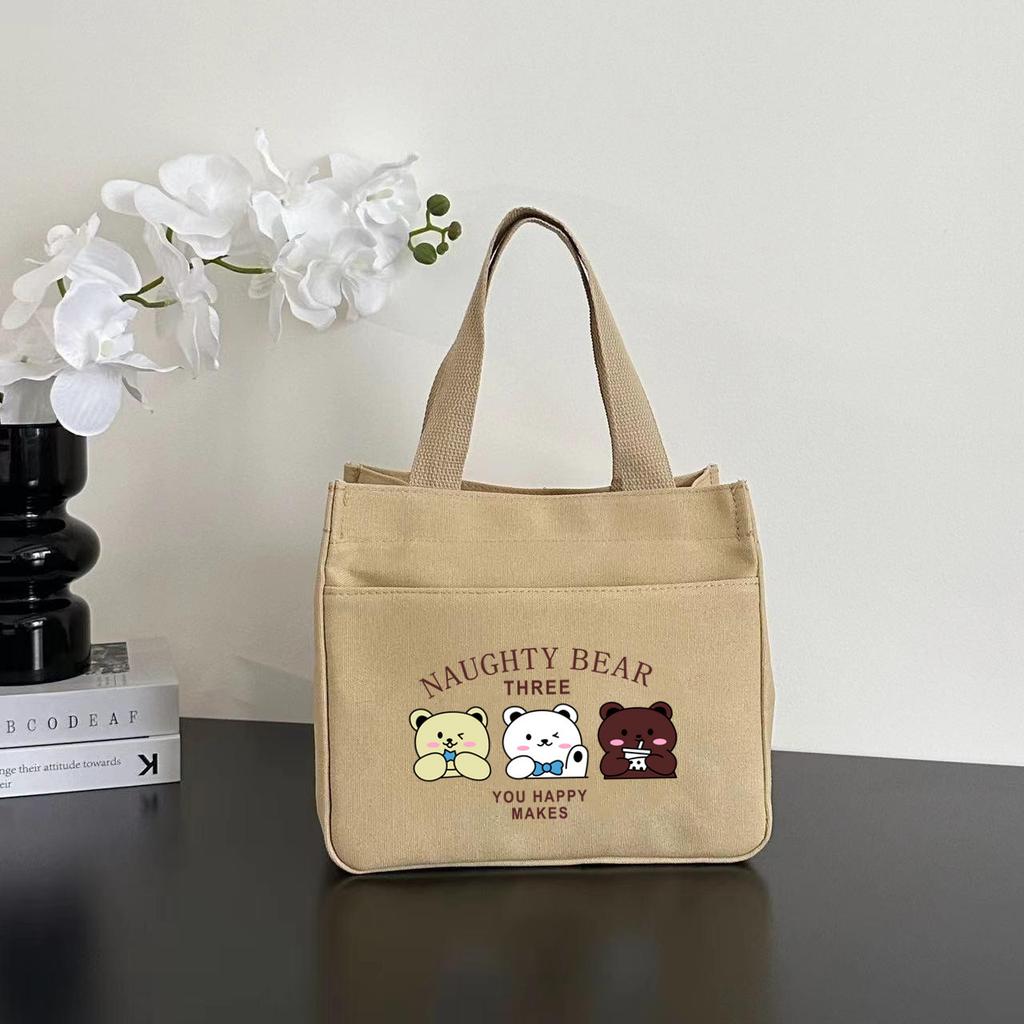 New canvas tote bag dirt-resistant large-capacity simple office worker student versatile lunch box mommy thermal insulation bento bag