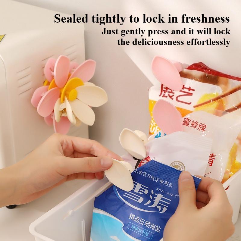 Lotus flower magnetic sealing clip for refrigerator food bag holder, snack sealing clip magnetic sticker personalized creativity