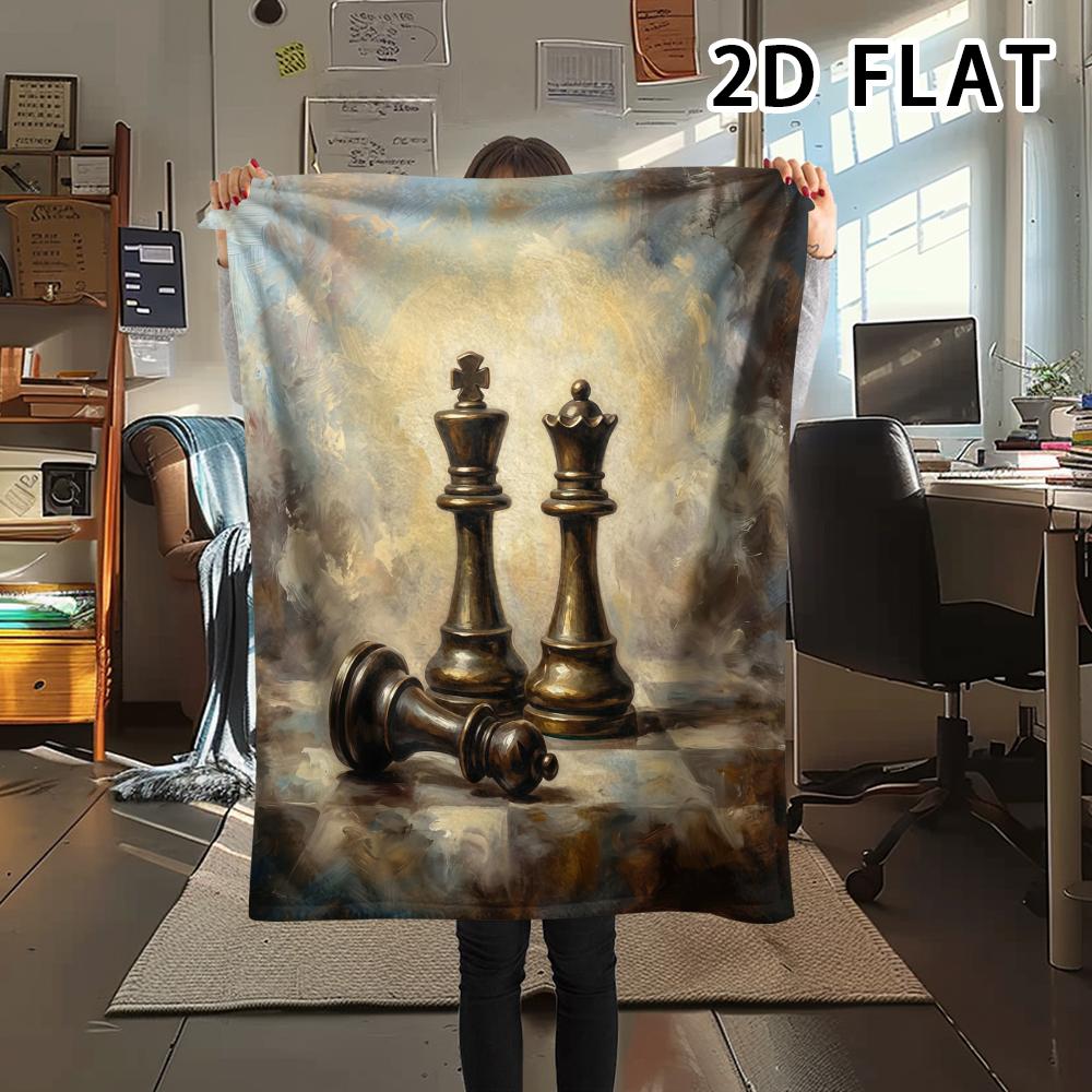 1Pc Chess Print Flannel Blanket,High quality Comfortable for All Seasons,Home Decor,Warmth and Comfort,Perfect for Christmas Gifts