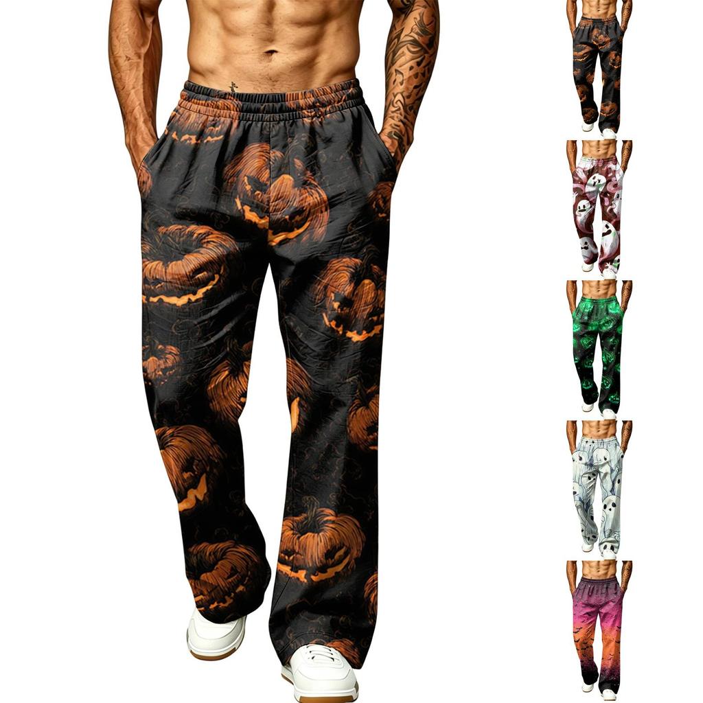 Men's Wide Leg Printed Jogger Pants with Pockets for Casual and Athletic Wear