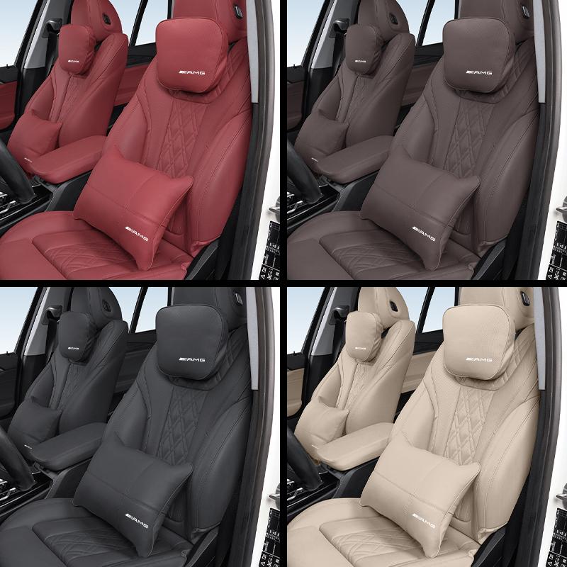 For Mercedes Benz AMG A B C E G CLA W211 W203 W204 C260 E300L A200L Car Seat Safety Headrest Pad Auto Emblem Neck Pillow OS1