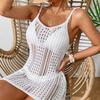 European and American Women's See-Through Spaghetti Strap Knit Beach Dress