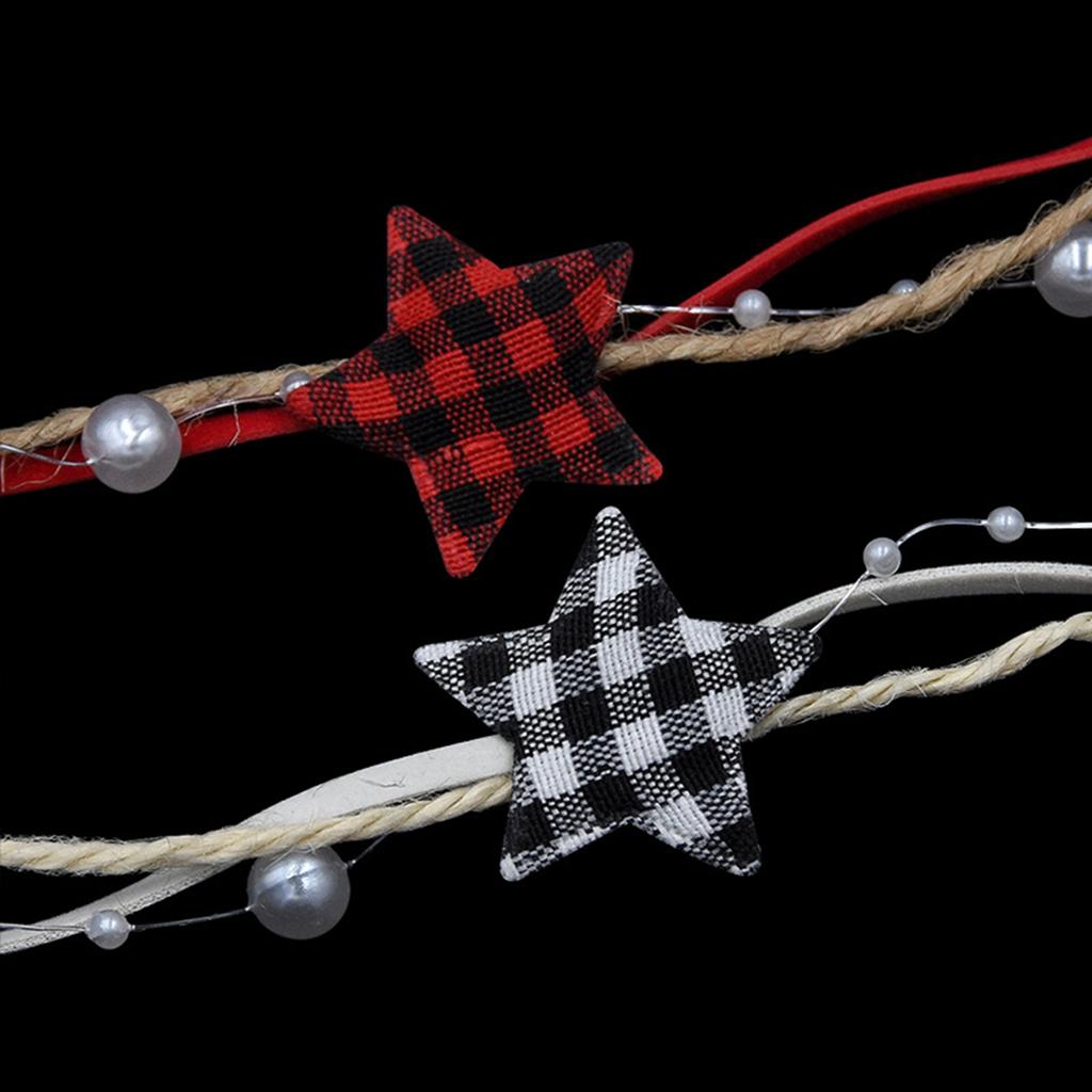 Xmas Star Ribbon 16.4FT Polyester Plaid Xmas Decorative Ribbon with Star Beaded Design for DIY Handmade Wedding Party