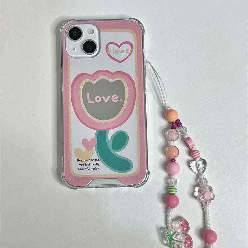 Bracelet Smiley Cartoon Flower Ins Cute Smile Lovely Mirror Phone Case For Iphone 11 12 Promax 13 14 Pro Max Back Cover Capa