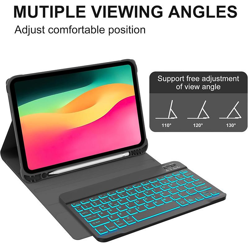 iPad 10th/11th Gen 10.9-inch Case with Colorful Backlit Bluetooth Keyboard & Pen Holder