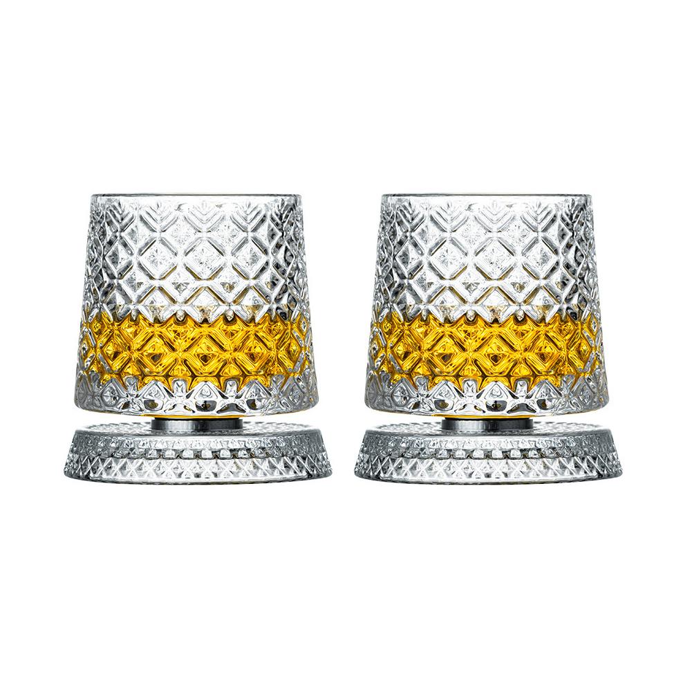 2 Stück Hohe Transparenz Kristall Drehbar Glasbecher, Lustiger Dekompressions Drehbarer Becher Mit Glasboden 360° Drehbar Whiskeyglas