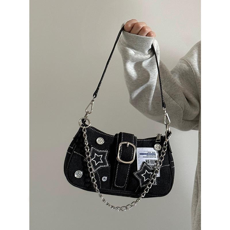 New Star Denim Underarm Bag Retro Niche English Poster Chain Bag Shoulder Bag Women
