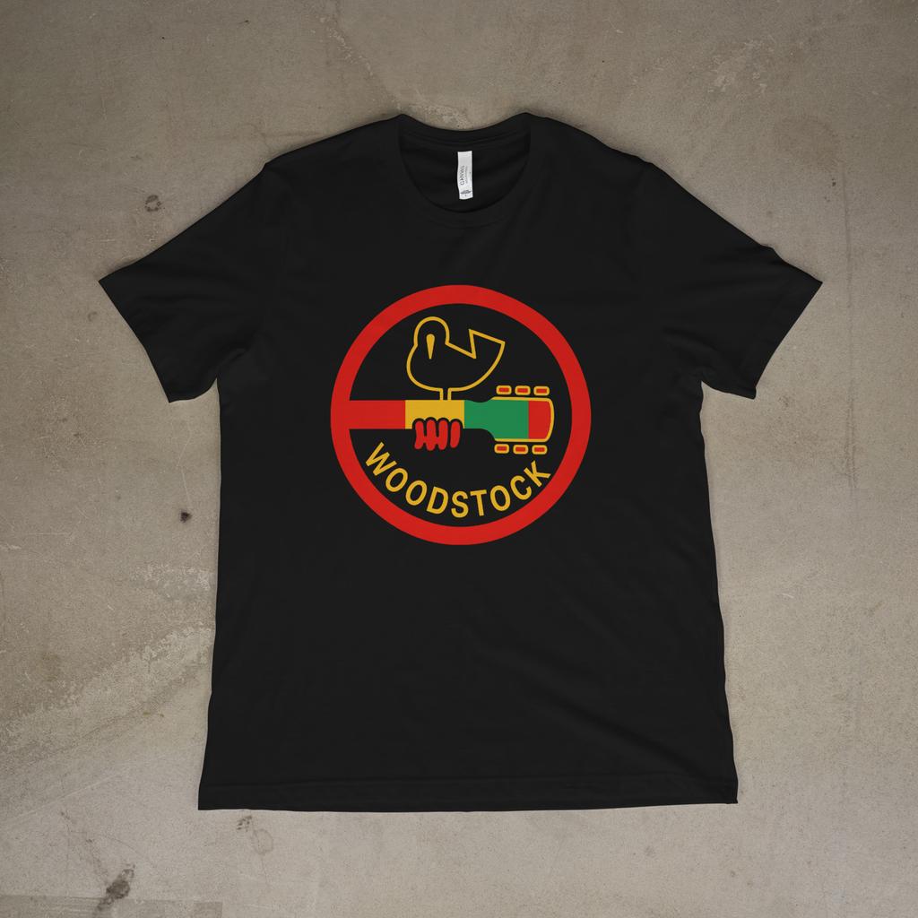 T-shirt Logo Cercle Guitare Oiseau Rétro Woodstock Festival de Musique Hippie