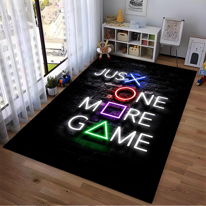 "Gaming Carpet with Neon Letter and Symbol Design Black Background" Suitable for use as an anti-slip for living room bedroom sofas