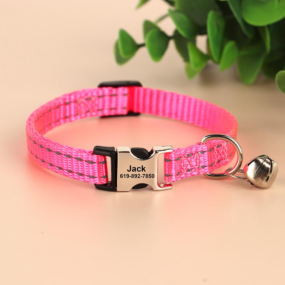 Collare per gatti personalizzato Collare per cani in nylon riflettente Collari identificativi con campana Incisione gratuita per gatti Cani di piccola taglia Chihuahua 10 colori