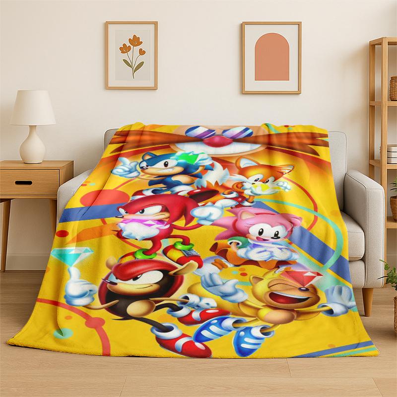 Classic S-Sonic Cartoon Game Flannel Blanket Soft Warm Throw Blanket for Bedroom Living Room Bed Travel Camping Picnic Gift