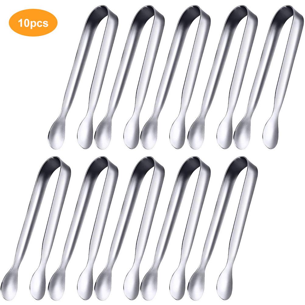 10PCS Stainless Steel Sugar Tongs Set Ice Cube Pliers Mini Serving Tongs